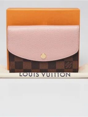 Louis Vuitton Pink and Brown Damier Compact Wallet with Gold Button